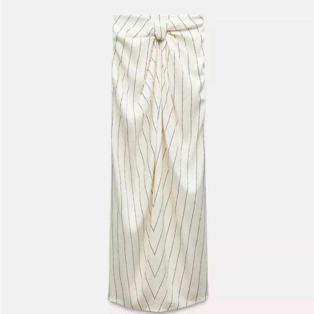 Zara Knotted Front Striped Strapless Linen Dress Small.